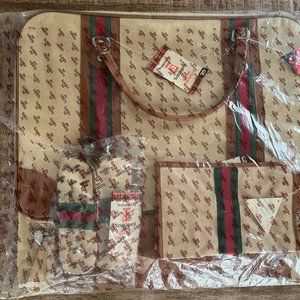 Vintage Mr. Roberts Designer Garment Bag set Tan Brown status stripe